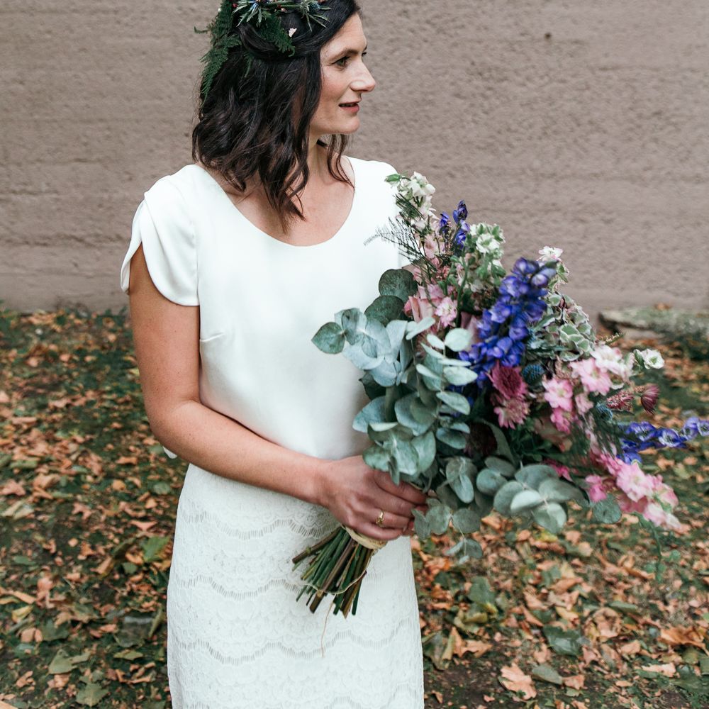 Hydrangea Wedding Bouquet // Dry Hire Wedding Venue Dilston Grove London With Bride In Sally Lacock And Groom In Mr Start With Images From Joasis Photography