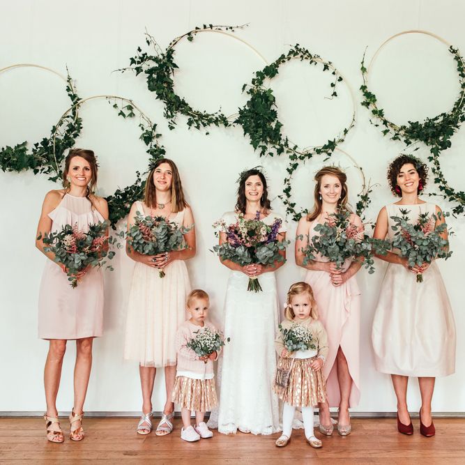 Foliage Hoops For Wedding // Dry Hire Wedding Venue Dilston Grove London With Bride In Sally Lacock And Groom In Mr Start With Images From Joasis Photography