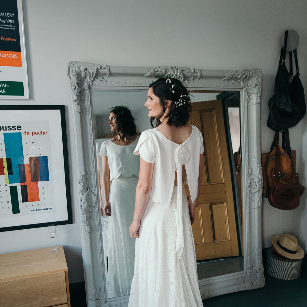 Bridal Separates // Dry Hire Wedding Venue Dilston Grove London With Bride In Sally Lacock And Groom In Mr Start With Images From Joasis Photography