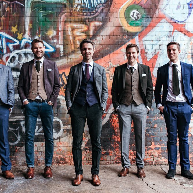 Groom &amp; Groomsmen In Tweed And Wool Suits // Dry Hire Wedding Venue Dilston Grove London With Bride In Sally Lacock And Groom In Mr Start With Images From Joasis Photography