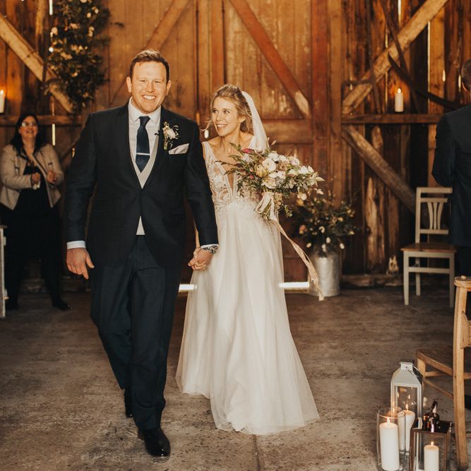 Bride and groom after wedding ceremony