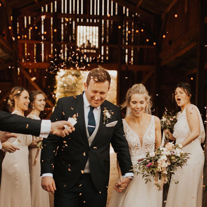 Confetti exit for bride and groom