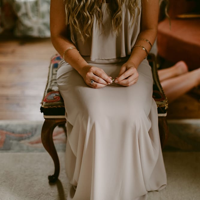 Bridesmaid in Show Me Your Mumu Gown &amp; Flower Crown | Outdoor Boho Wedding at Chateau le Tour, France | Adam and Grace Photography | Head and Heart Films