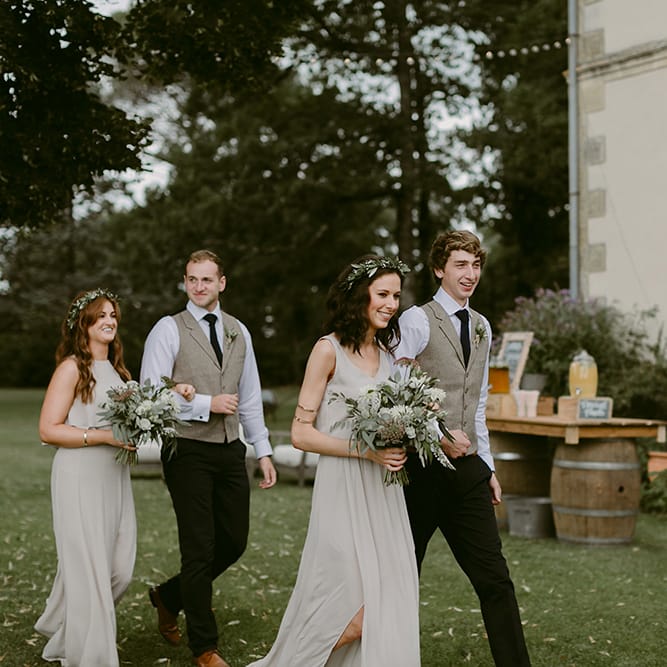 Bridesmaids in Show Me Your Mumu Dress &amp; Flower Crowns | Groomsmen in Waistcoats | Outdoor Boho Wedding at Chateau le Tour, France | Adam and Grace Photography | Head and Heart Films