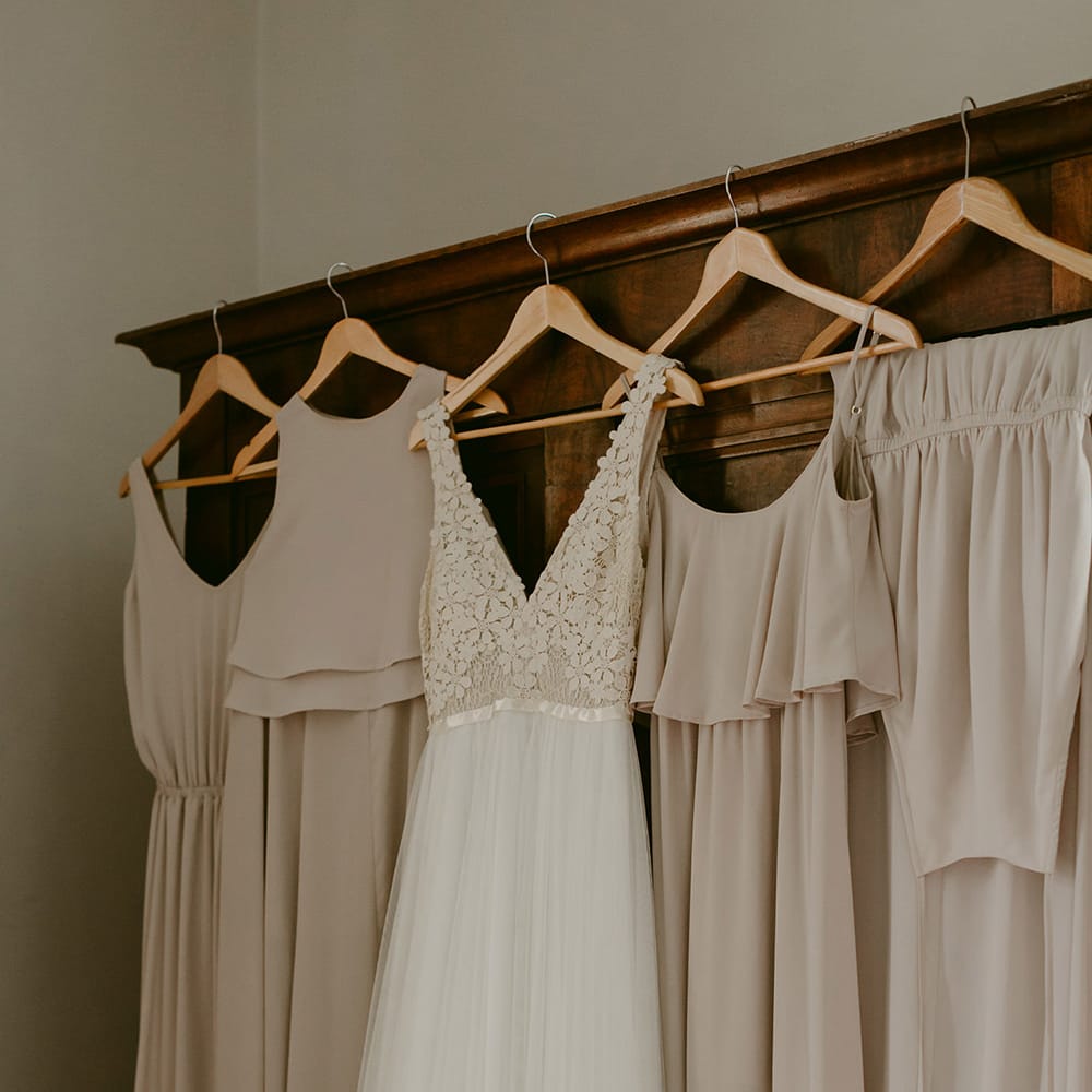 Bridal Wear | Daalarna Bridal Gown | Show me Your Mumu Bridesmaid Dresses | Outdoor Boho Wedding at Chateau le Tour, France | Adam and Grace Photography | Head and Heart Films