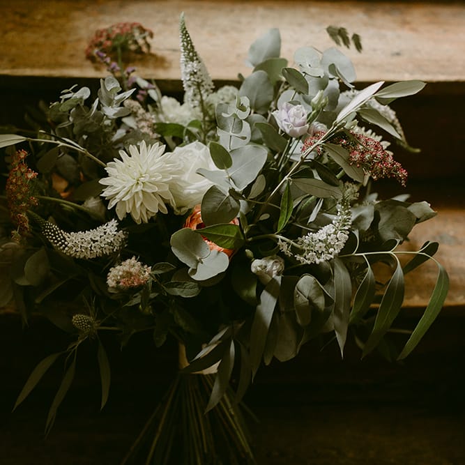 Greenery &amp; White Bouquet | Outdoor Boho Wedding at Chateau le Tour, France | Adam and Grace Photography | Head and Heart Films