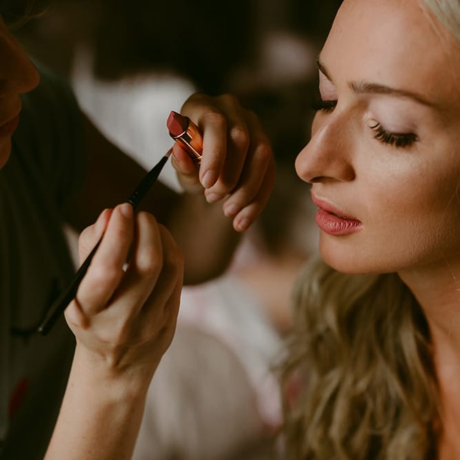 Bridal Makeup | Daalarna Bridal Gown | Outdoor Boho Wedding at Chateau le Tour, France | Adam and Grace Photography | Head and Heart Films