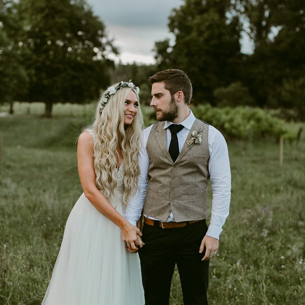 Bride in Daalarna Bridal Gown | Groom in Waistcoat | Outdoor Boho Wedding at Chateau le Tour, France | Adam and Grace Photography | Head and Heart Films
