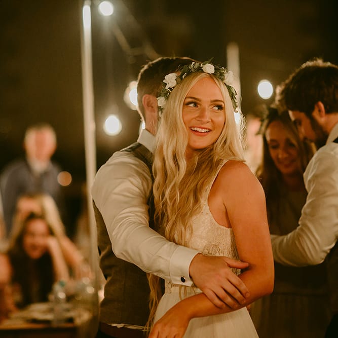 First Dance | Bride in Daalarna Bridal Gown | Groom in Waistcoat | Outdoor Boho Wedding at Chateau le Tour, France | Adam and Grace Photography | Head and Heart Films