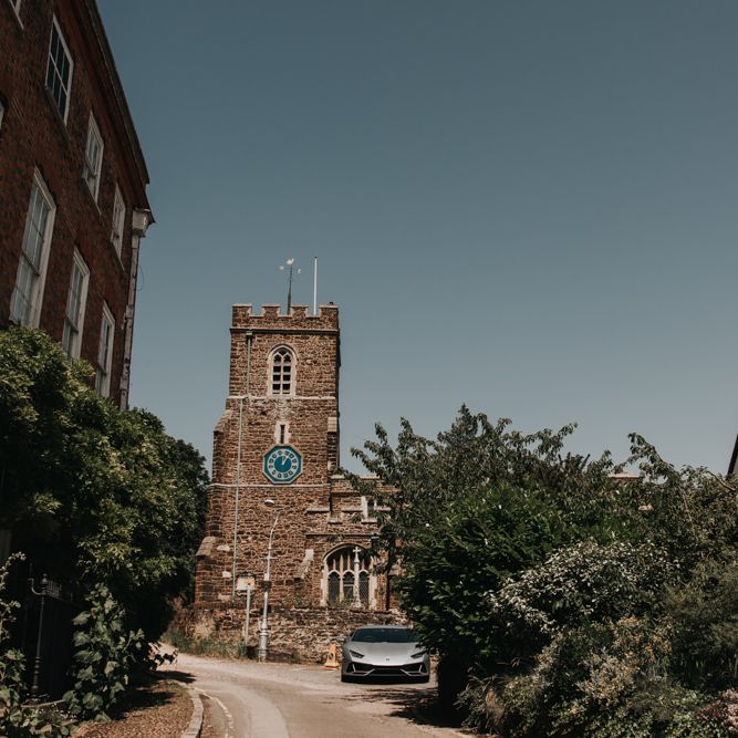 Church wedding ceremony with garden party