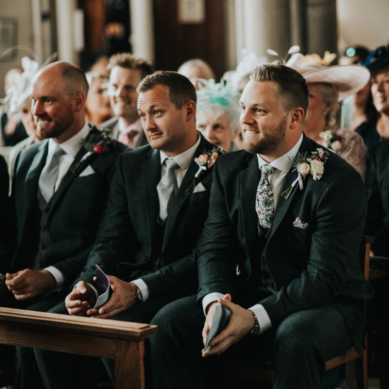 Groom waits for bride in church
