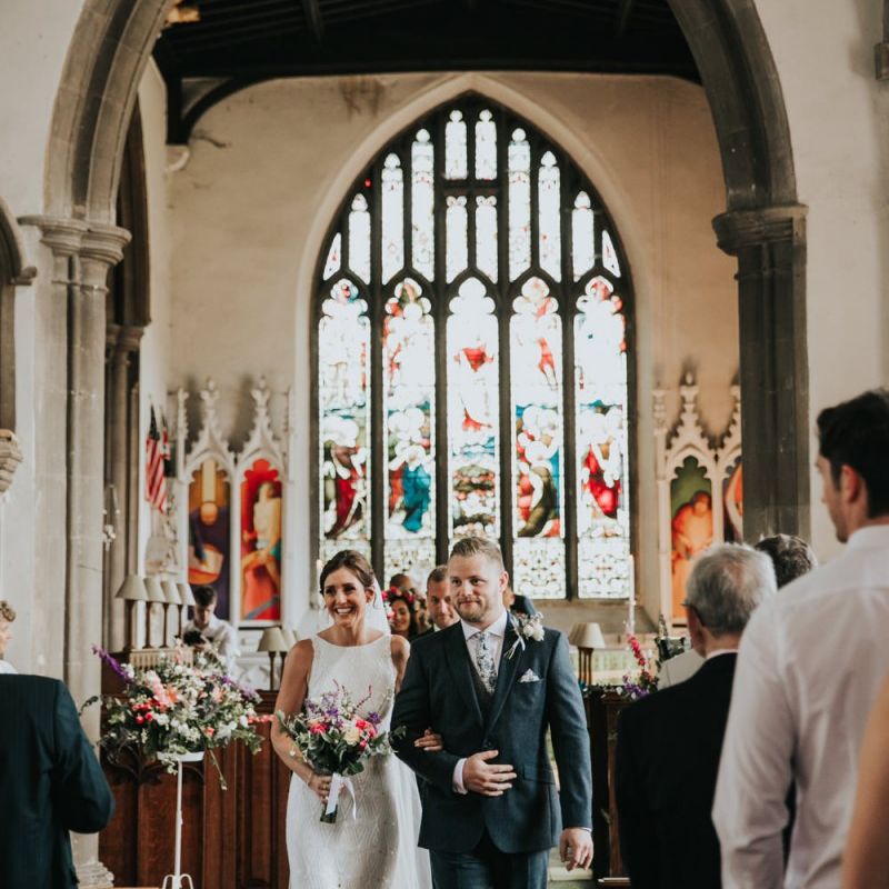 Bride and groom at church wedding