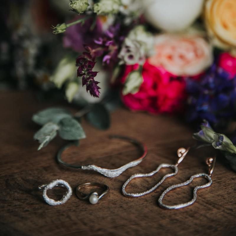 Bright wedding flowers and wedding jewellery
