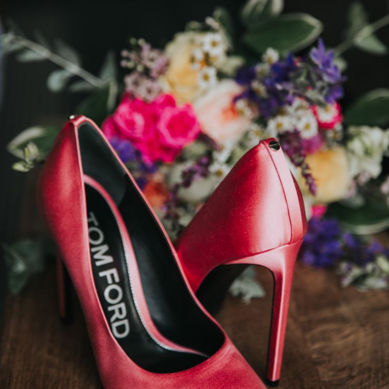 Colourful pink wedding shoes