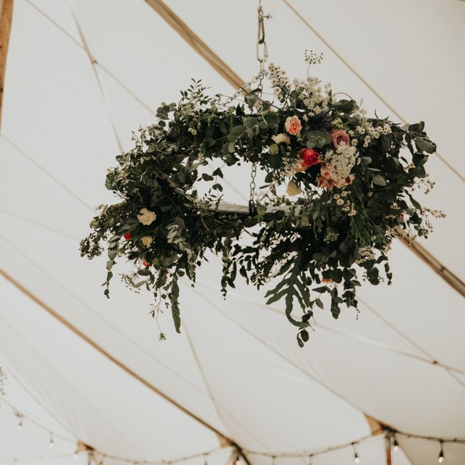 Foliage chandelier for at home wedding