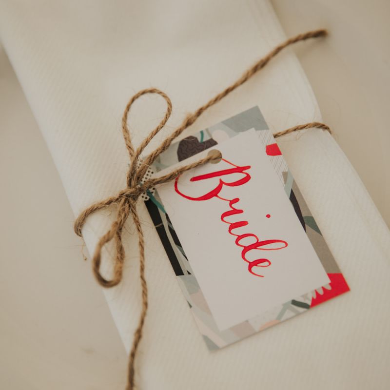 Wedding place setting in marquee
