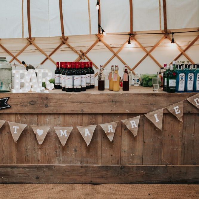 Wedding bunting in marquee
