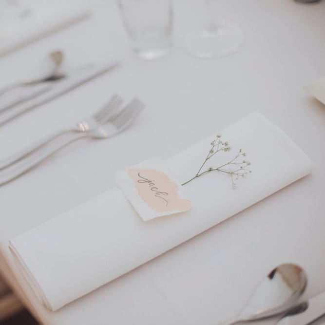 Romantic Place Setting For Wedding // Pink Ruffled Chair Covers For Romantic Pastel Pink Wedding At Dorton House With Bride In La Sposa And Images From Julia &amp; You Photography