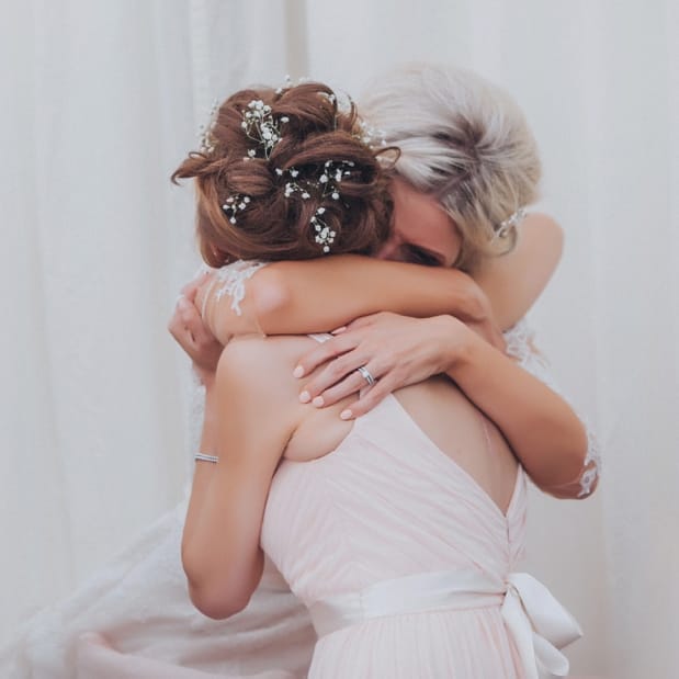 Bride &amp; Bridesmaid // Pink Ruffled Chair Covers For Romantic Pastel Pink Wedding At Dorton House With Bride In La Sposa And Images From Julia &amp; You Photography
