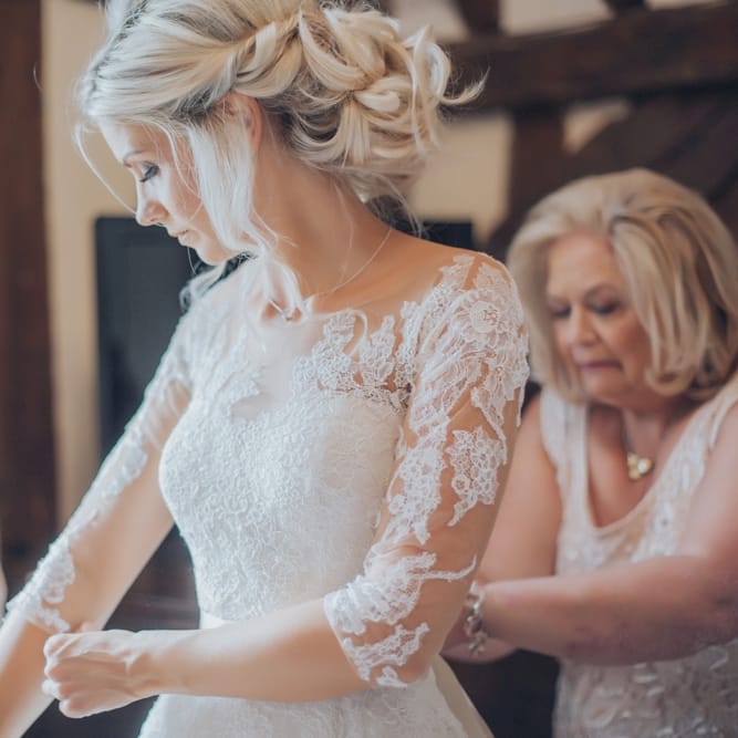 Bride With Braided Hair // Pink Ruffled Chair Covers For Romantic Pastel Pink Wedding At Dorton House With Bride In La Sposa And Images From Julia &amp; You Photography