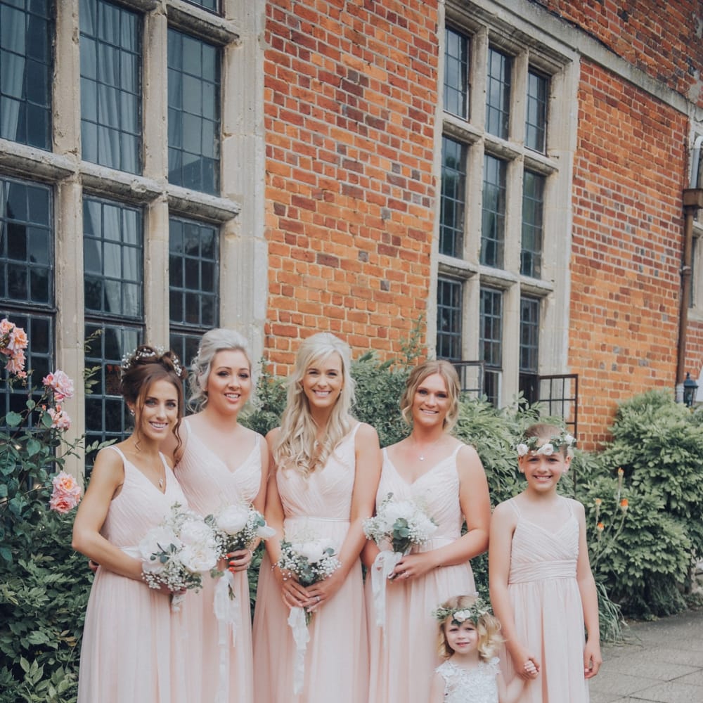Pastel Pink Bridesmaids Dresses // Pink Ruffled Chair Covers For Romantic Pastel Pink Wedding At Dorton House With Bride In La Sposa And Images From Julia &amp; You Photography