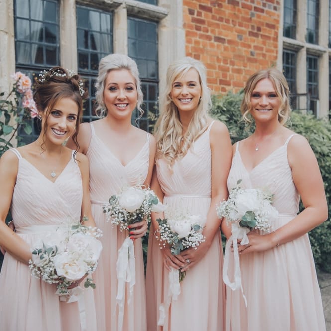 Pastel Pink Bridesmaids Dresses // Pink Ruffled Chair Covers For Romantic Pastel Pink Wedding At Dorton House With Bride In La Sposa And Images From Julia &amp; You Photography
