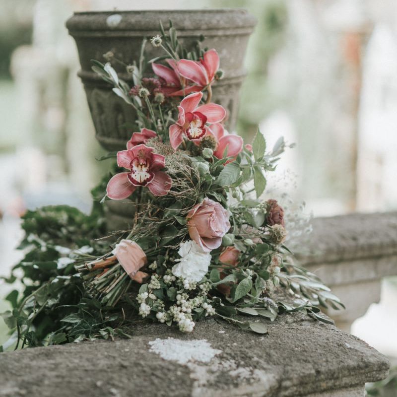 Romantic dusky pink and green wedding bouquet