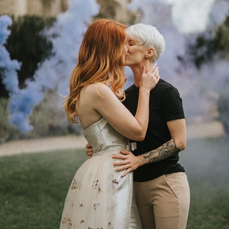 Smoke bomb wedding photography
