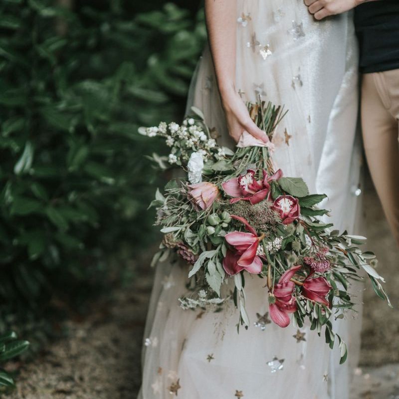 dusky pink and foliage wedding flowers for bridal bouquet