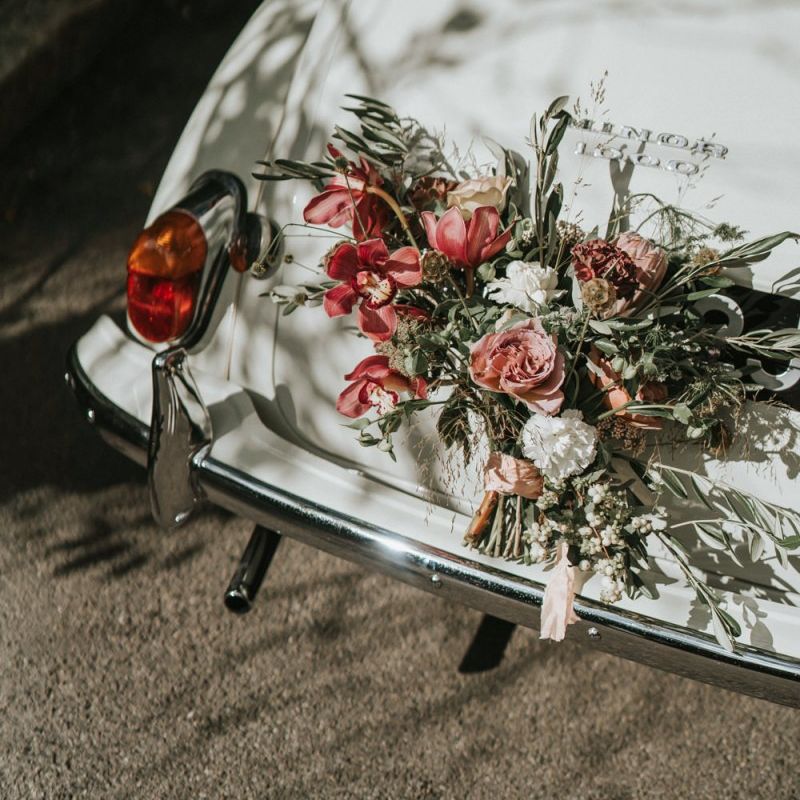romantic blush, white and foliage wedding bouquet
