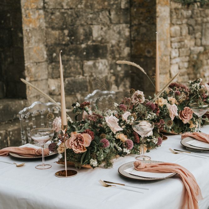 intimate blush pink and gold wedding table decor and flowers