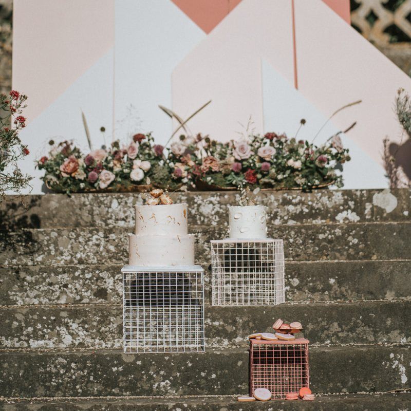 Pink Ombre Geometric cake back drop