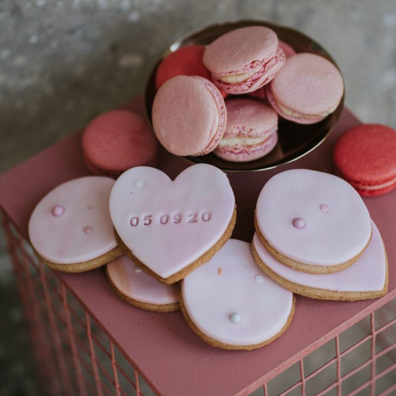 Heart shaped biscuit favours for LGBTQ+ wedding inspiration