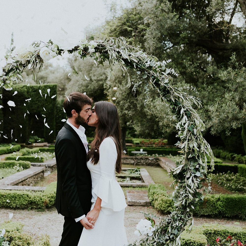 Floral moon gate at French wedding
