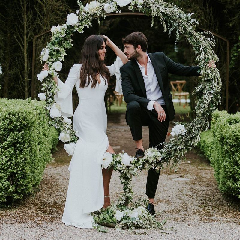 Floral moon gate at French wedding