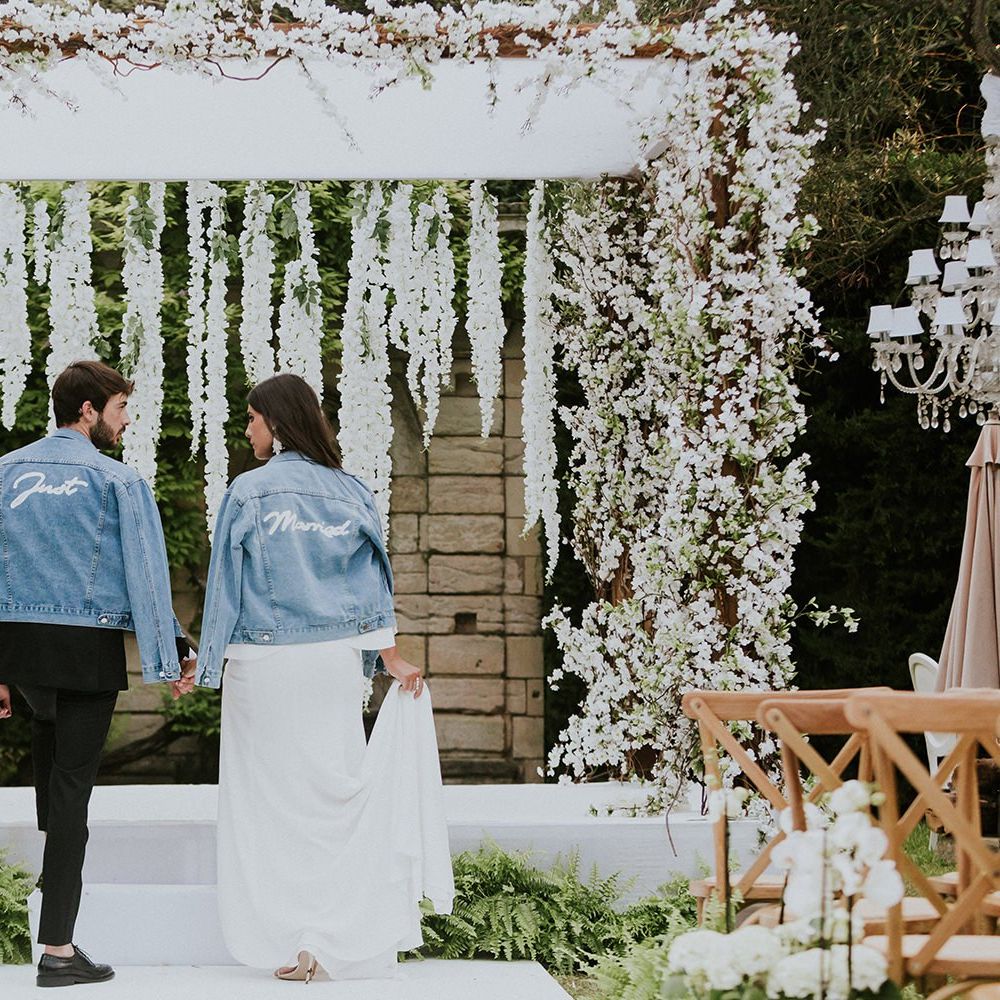 Personalised denim jackets for bride and groom