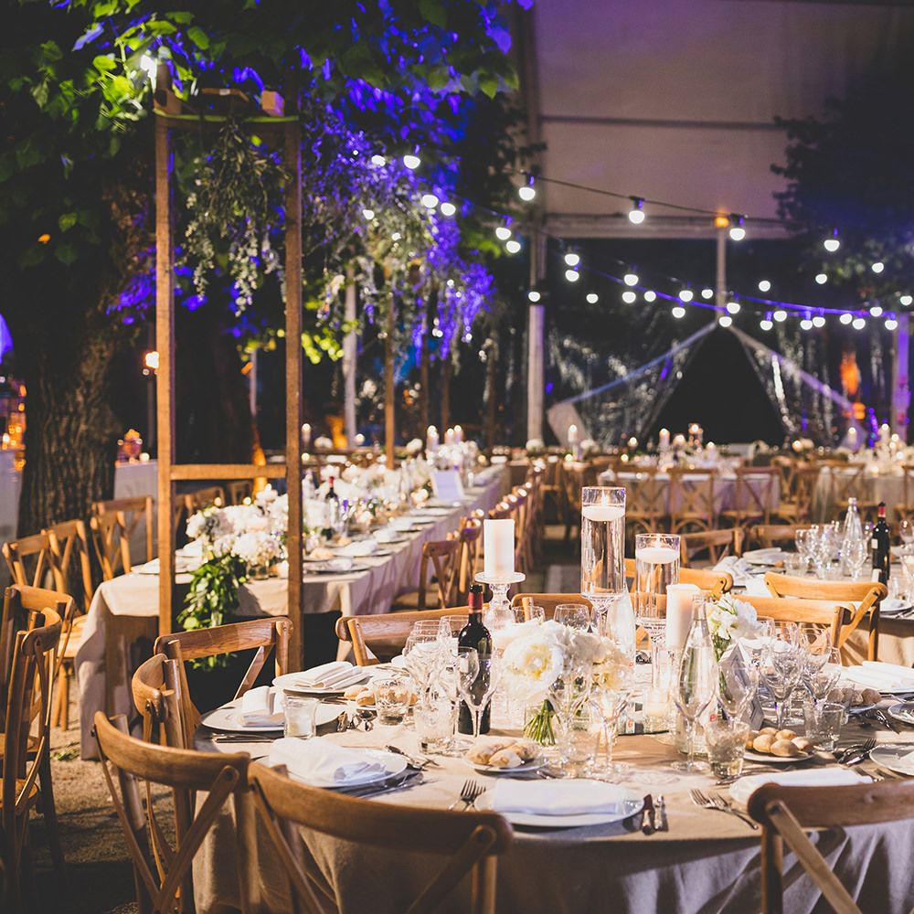 Wedding breakfast with festoon lighting