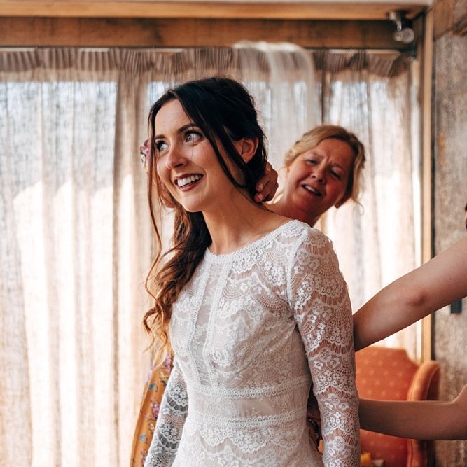 Nancarrow Farm Cornwall Wedding With Images From Dale Weeks &amp; Bride In Maggie Sottero With Wild Flower Bouquet &amp; Hand Knitted Flower Girl Outfit