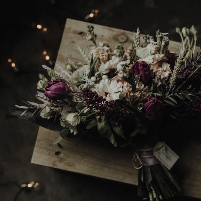 Purple Green &amp; White Wedding Bouquet