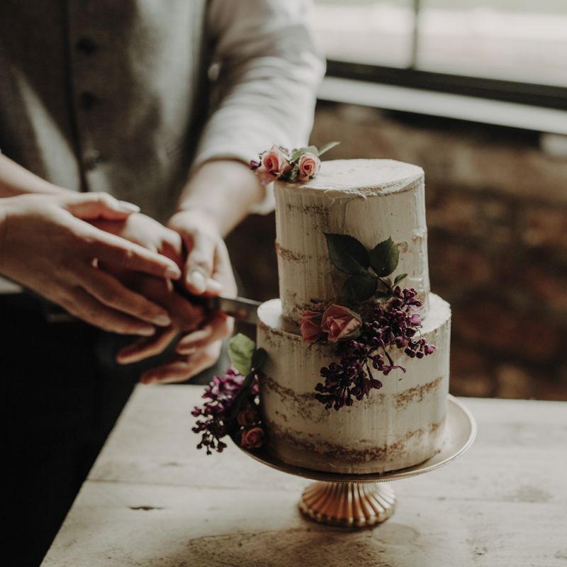 Miniature Semi Naked Wedding Cake with Flower Decor