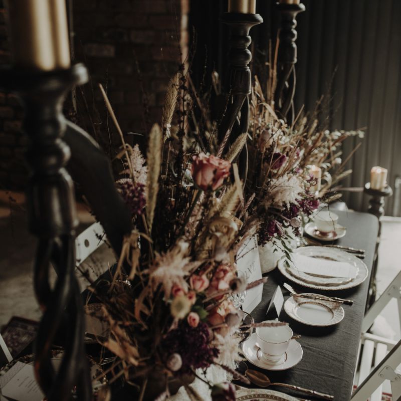 Floral Centrepieces featuring Dried poppy Heads and Grasses