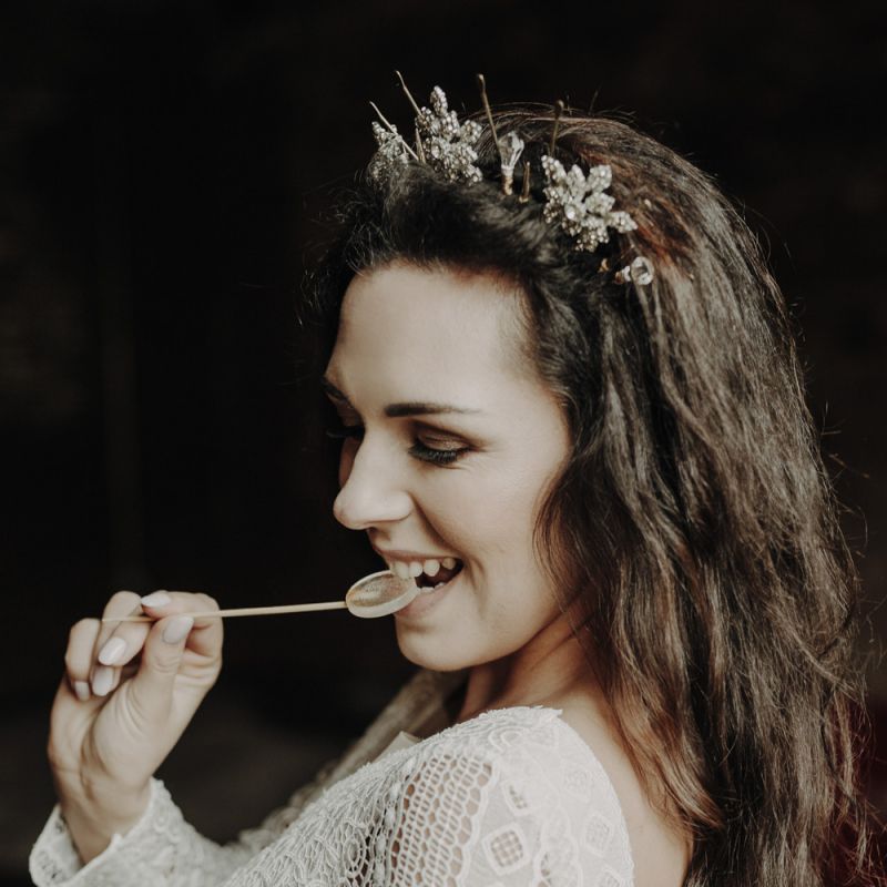 Bride in Revivify Headpiece Eating a Lollipop by Polka Dot Cakes