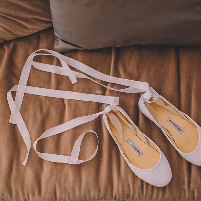 The White Ribbon Flat Bridal Shoes | Blush Outdoor Destination Wedding at Chateau de Séréville, France  |  Story + Colour Photography