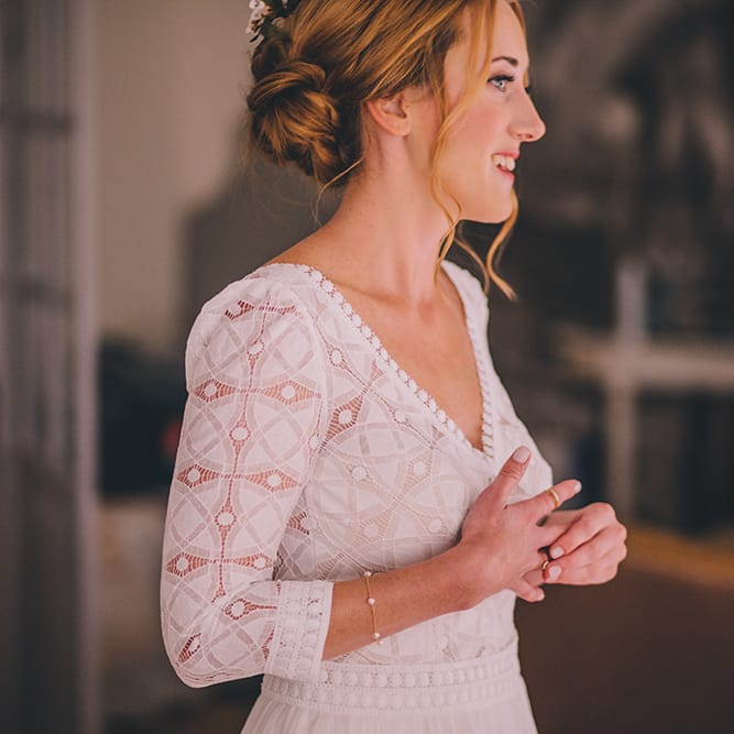 Bride in Marie Laporte Wedding Dress | Blush Outdoor Destination Wedding at Chateau de Séréville, France  |  Story + Colour Photography