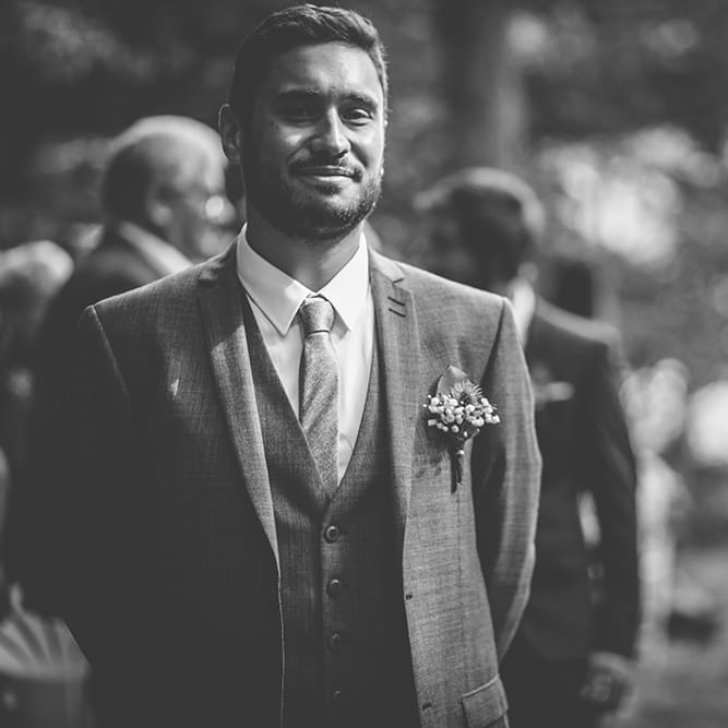 Wedding Ceremony | Groom in Father &amp; Sons Blue Suit | Blush Outdoor Destination Wedding at Chateau de Séréville, France  |  Story + Colour Photography
