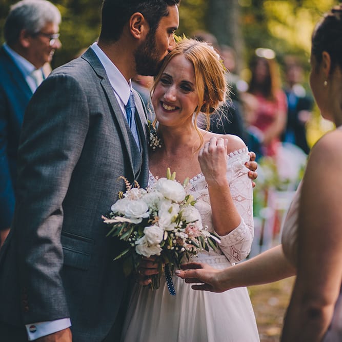 Wedding Ceremony | Bride in Marie Laporte Wedding Dress | Groom in Father &amp; Sons Blue Suit | Blush Outdoor Destination Wedding at Chateau de Séréville, France  |  Story + Colour Photography