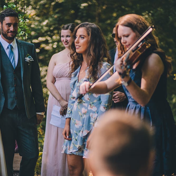 Wedding Ceremony | Bride in Marie Laporte Wedding Dress | Groom in Father &amp; Sons Blue Suit | Blush Outdoor Destination Wedding at Chateau de Séréville, France  |  Story + Colour Photography