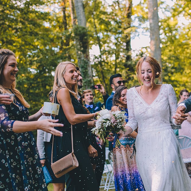 Wedding Ceremony | Bride in Marie Laporte Wedding Dress | Groom in Father &amp; Sons Blue Suit | Blush Outdoor Destination Wedding at Chateau de Séréville, France  |  Story + Colour Photography