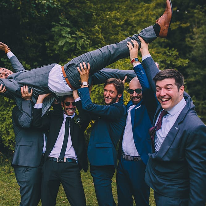 Groomsmen in Navy Suits | Blush Outdoor Destination Wedding at Chateau de Séréville, France  |  Story + Colour Photography