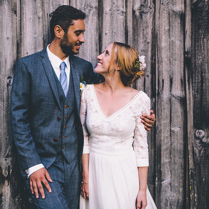 Bride in Marie Laporte Wedding Dress | Groom in Father &amp; Sons Blue Suit | Blush Outdoor Destination Wedding at Chateau de Séréville, France  |  Story + Colour Photography